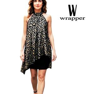 Wrapper Halter Dress Gold Metallic Animal Print Party Cocktail Flowy Overlay